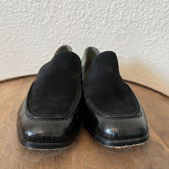 Lou Black Crocodile Embossed Leather Calf Suede Frankie Loafers Women's Size 8 - Picture 3 of 10